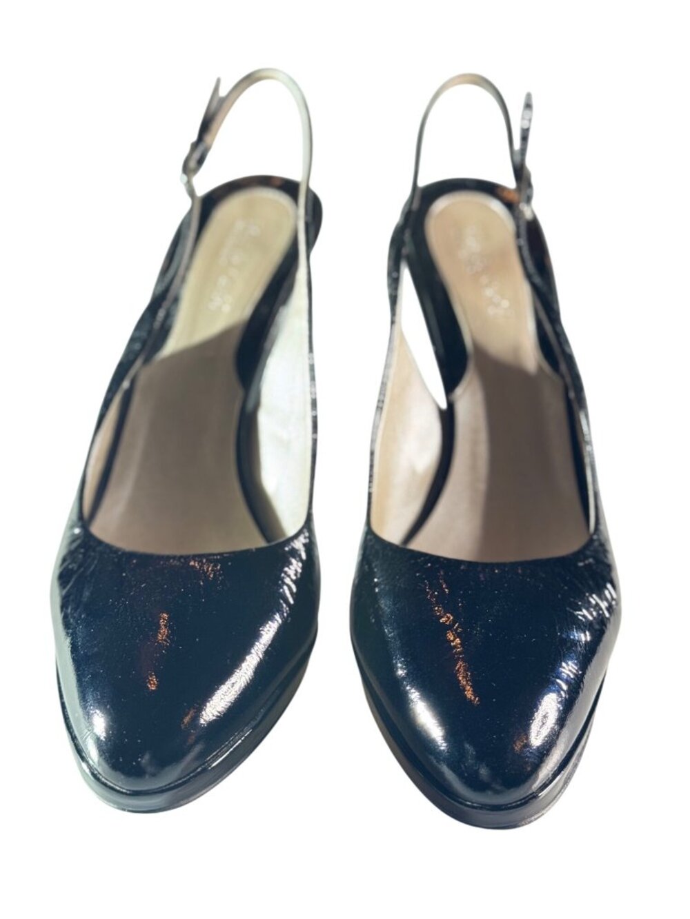 MAX DeCARLO Black Patent Leather Slingback Heels 9.5B Made In Italy - Picture 10 of 14